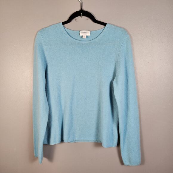 100% Cashmere Crew Neck Sweater Women’s Light Blue Charter Club Medium Petite PM - Picture 1 of 5